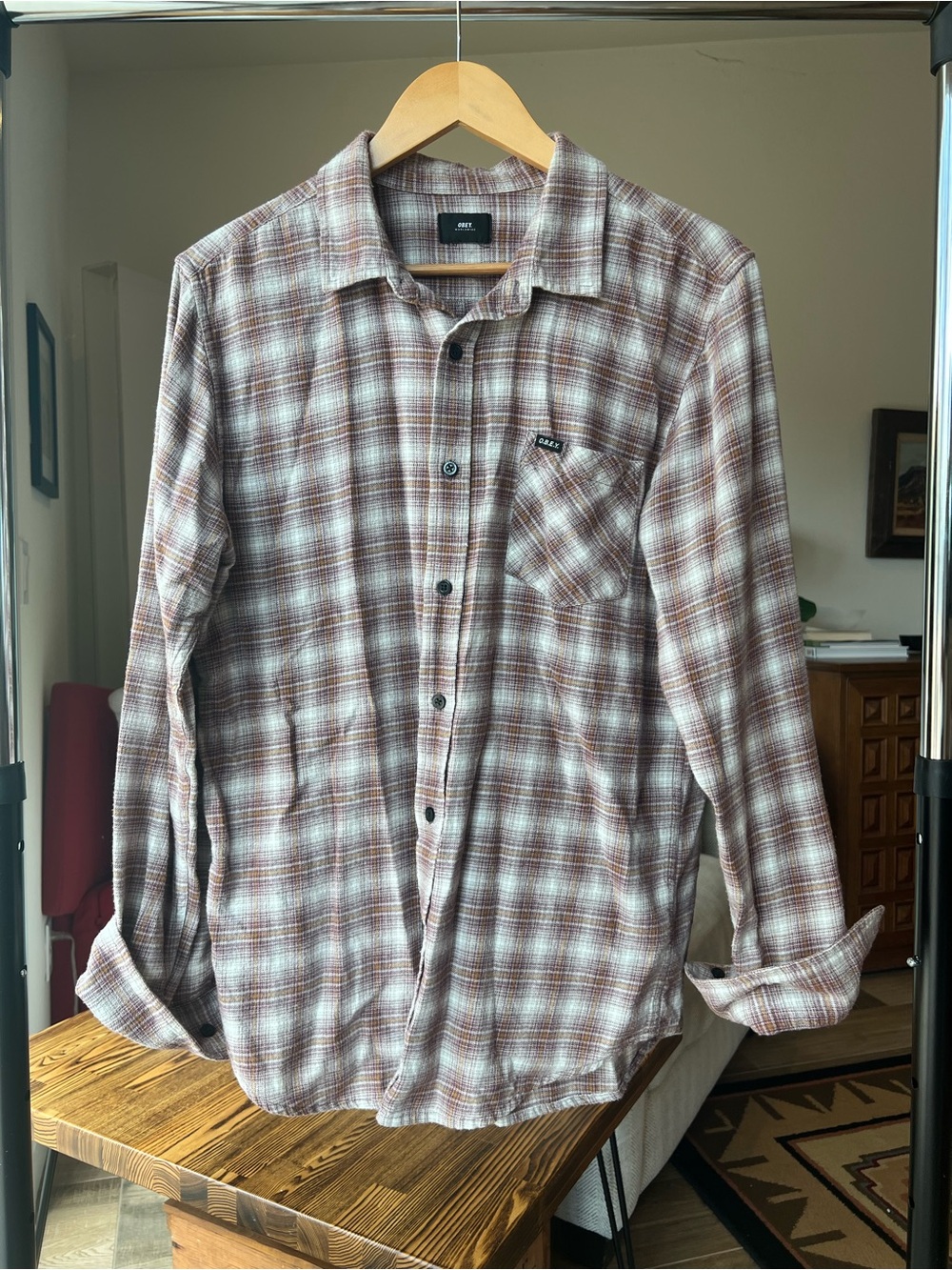 Obey Men's Plaid Button-Up Shirt / M